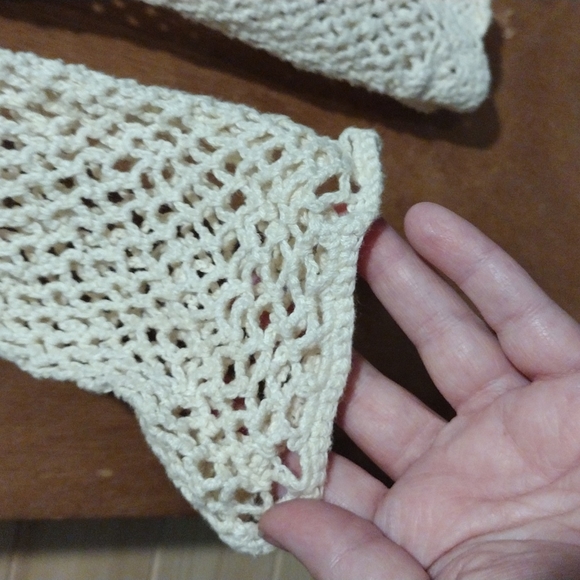 Cato Ladies Crocheted Cream Colored Cotton Mesh Cardigan Sweater Size 10 Light - Picture 3 of 5